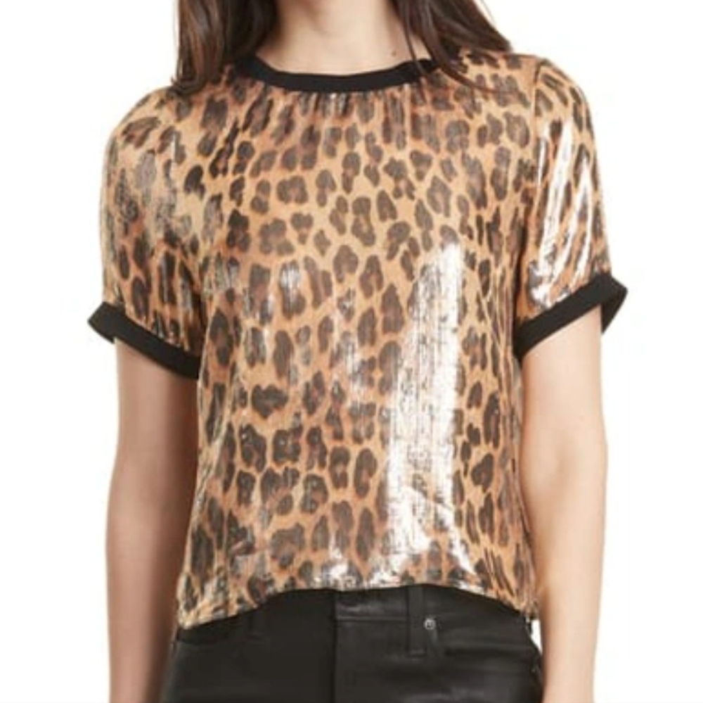 Alice + Olivia Piera Leopard Metalic Top
